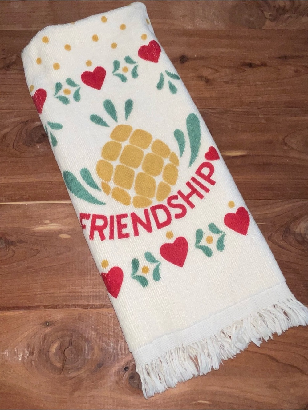 Vintage Friendship Pineapple Decorative White Cotton Kitchen Towel